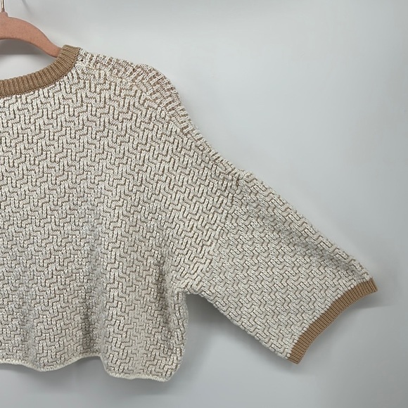 UrbanOutfitters Y2K ScandiCreamTextured Oversized Crew NeckCrop BohoSweater SzS - Picture 7 of 8
